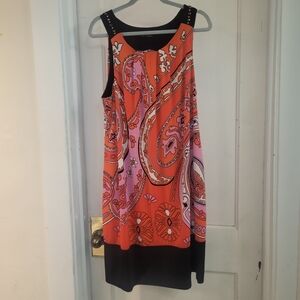 Vibrant Paisley Midi Dress with Black Accents